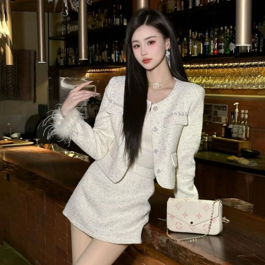 高级感名媛拼接外套高腰半身裙两件套女秋季新款时尚显瘦气质套装