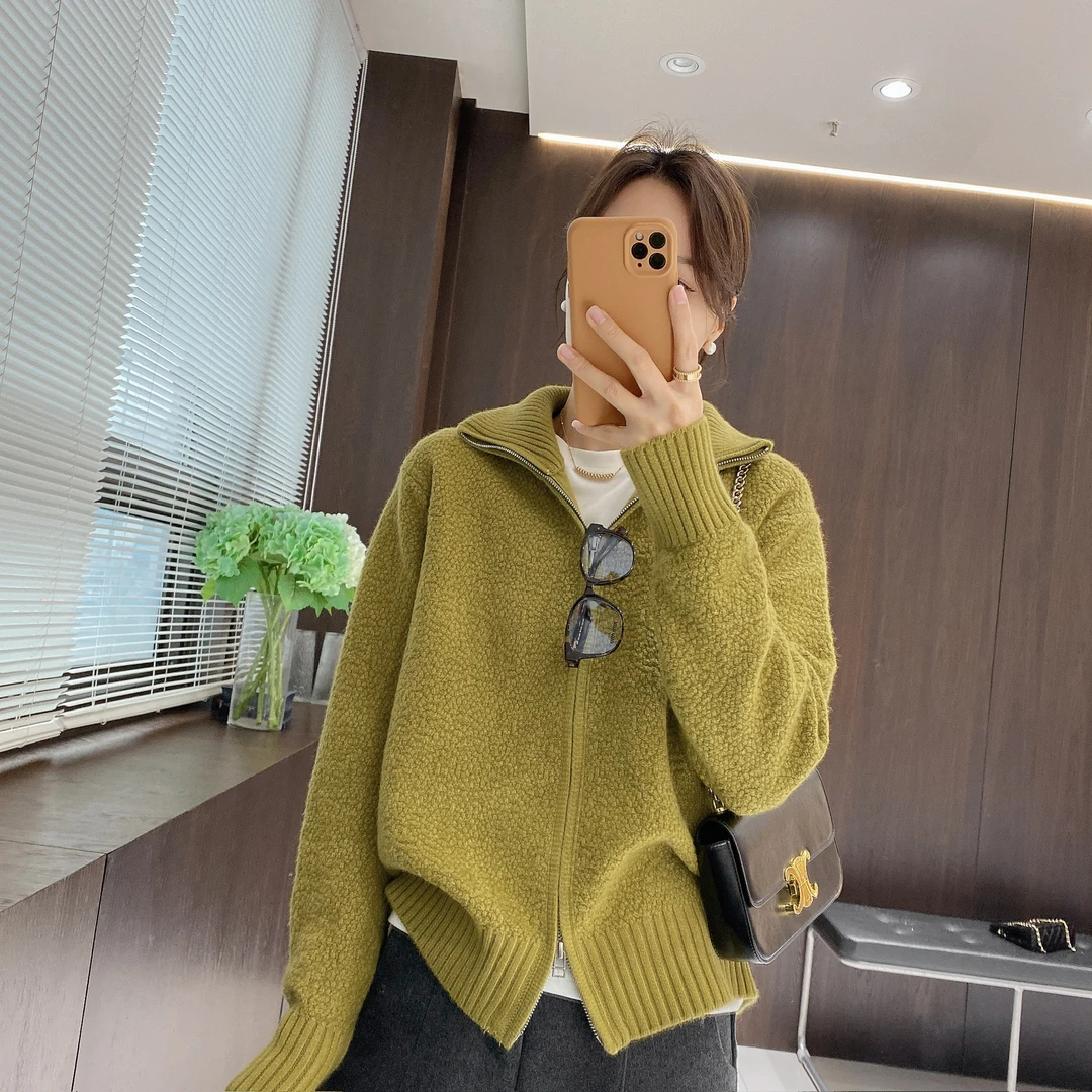 IMFLY金小金自制女装 针织衫DYW10216秋冬双拉链立领毛衣外套