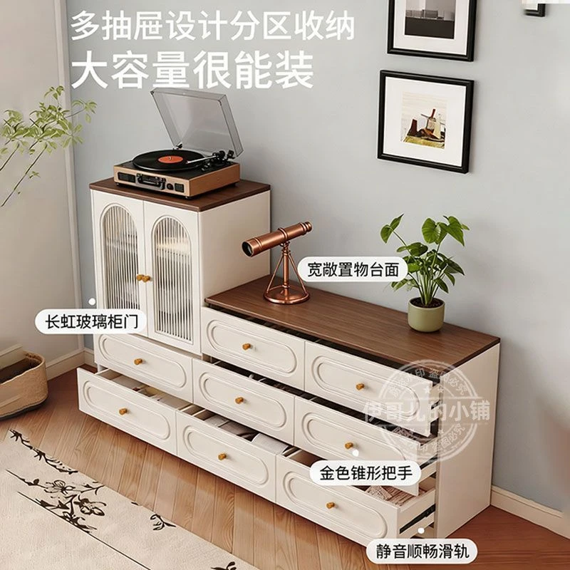 法式复古斗柜收纳柜卧室床尾柜五斗柜组合柜奶油风落地抽屉小书柜