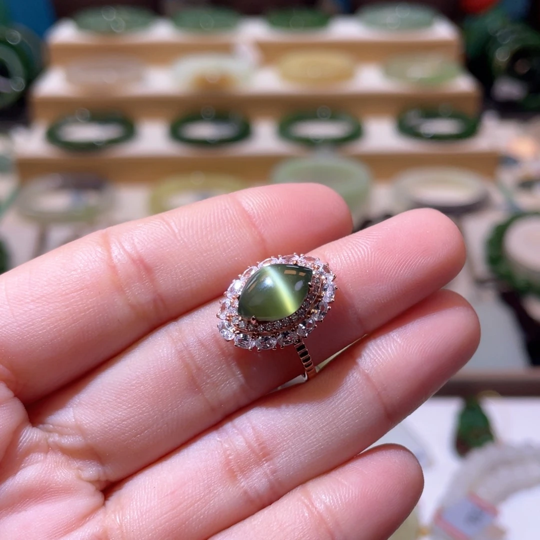 和田玉高品金猫戒指戒指银S925镶嵌