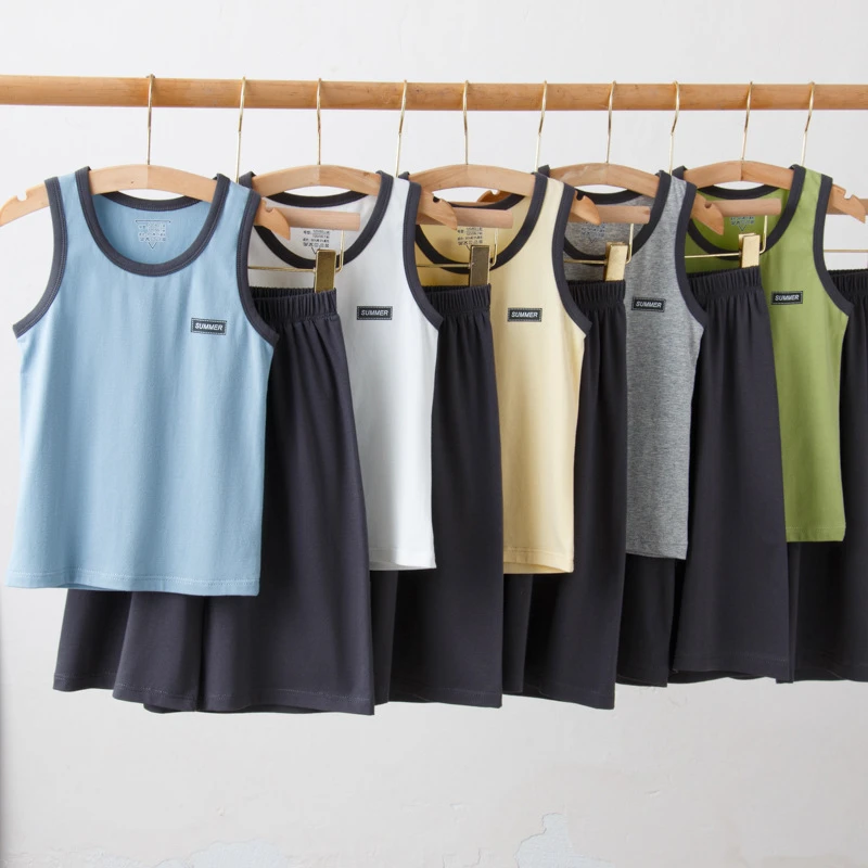 中裤无袖背心套装背心精梳棉中大童儿童休闲夏季透气薄款学生打底