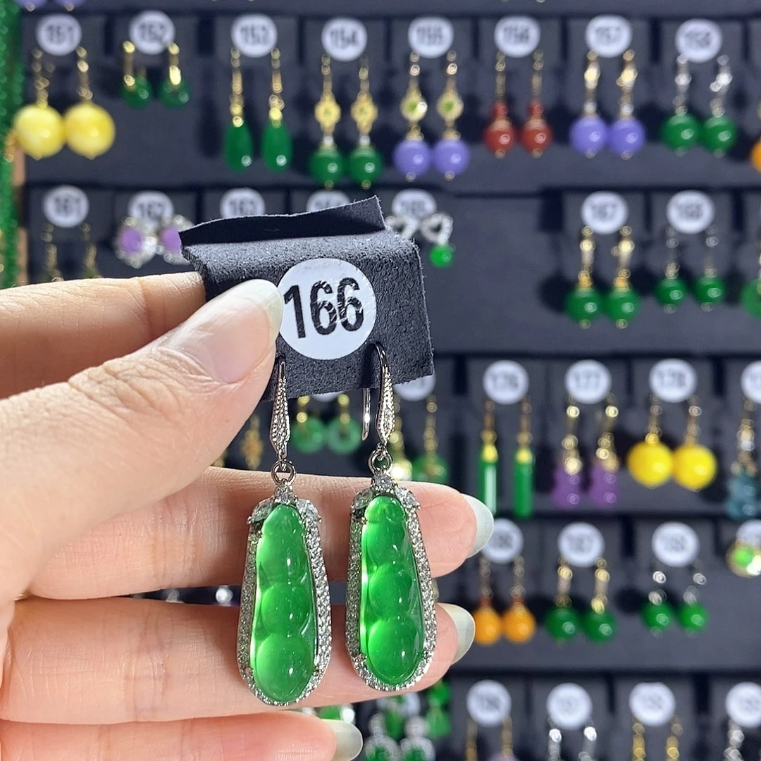 翡翠银S925镶嵌耳饰166