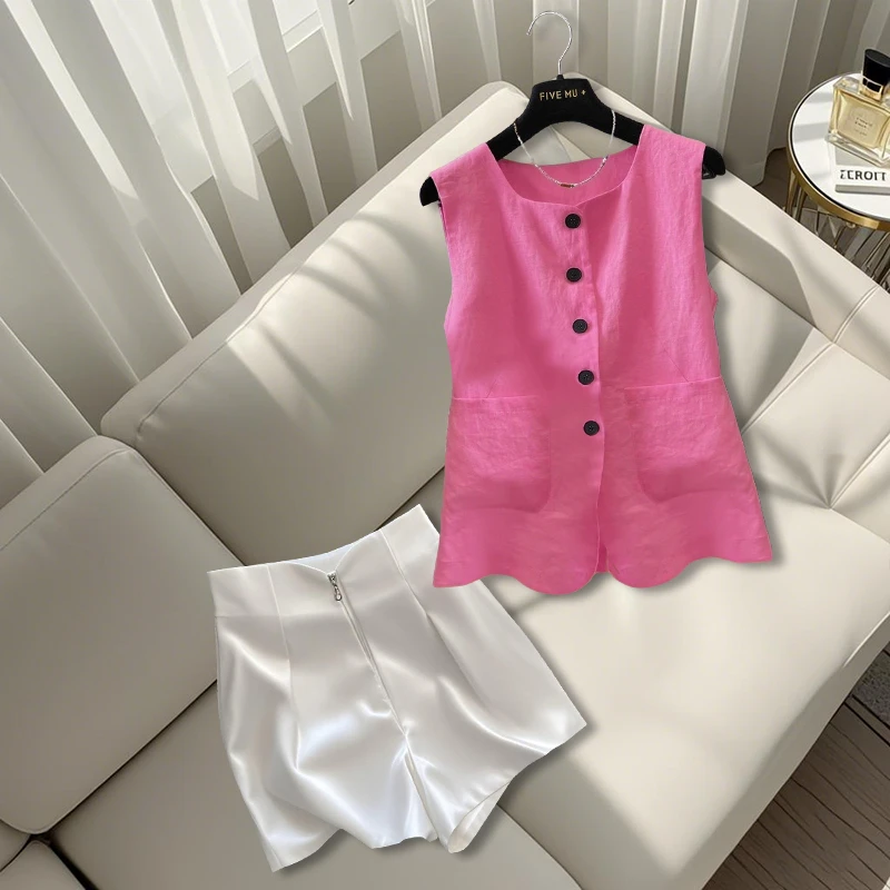 2025夏季新款老钱风松弛感穿搭设计感显瘦上衣简约宽松短裤两件套