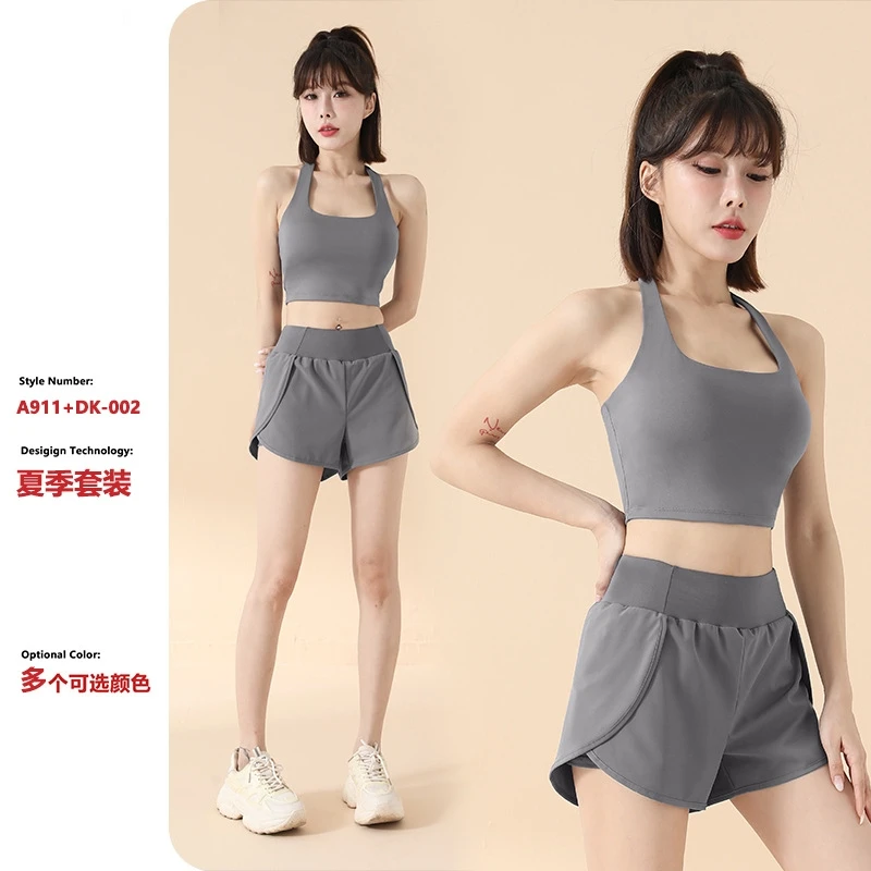 瑜伽服女2025夏季新款专业普拉提训练晨跑步大码健身套装运动上衣