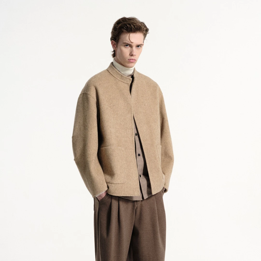 CityDay【江冉】黑标典藏·假两件拼格外小立领双面尼外套 8647