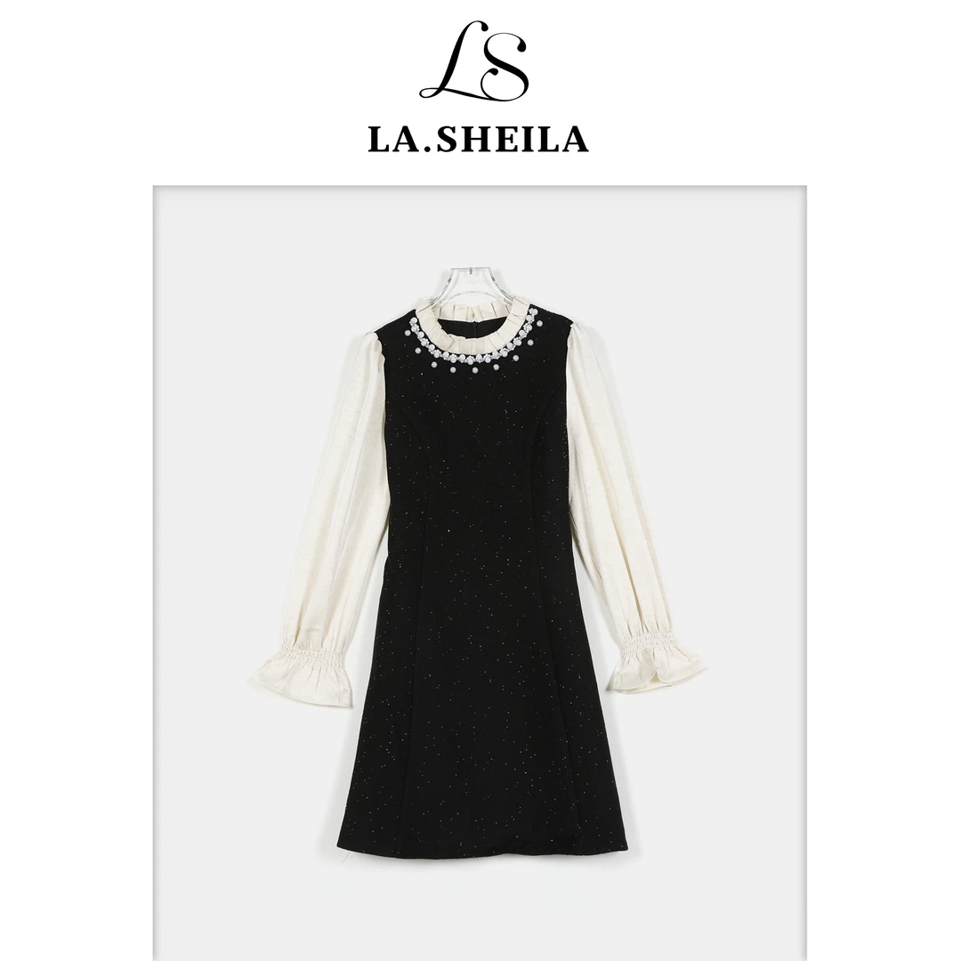 LA.Sheila木耳边领口重工细闪烫珠连衣裙套装254-TZ/1206-25289