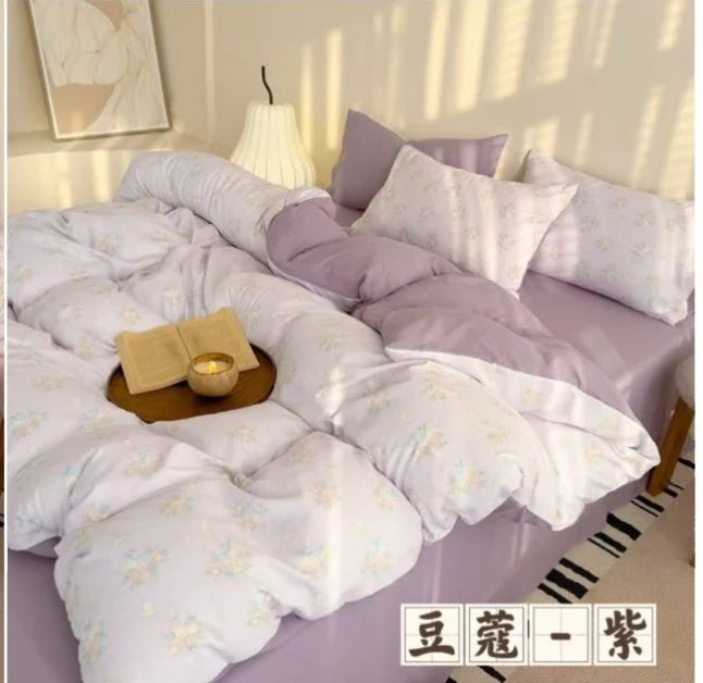 【四件套】四季通用 针织双层纱四件套 豆蔻紫