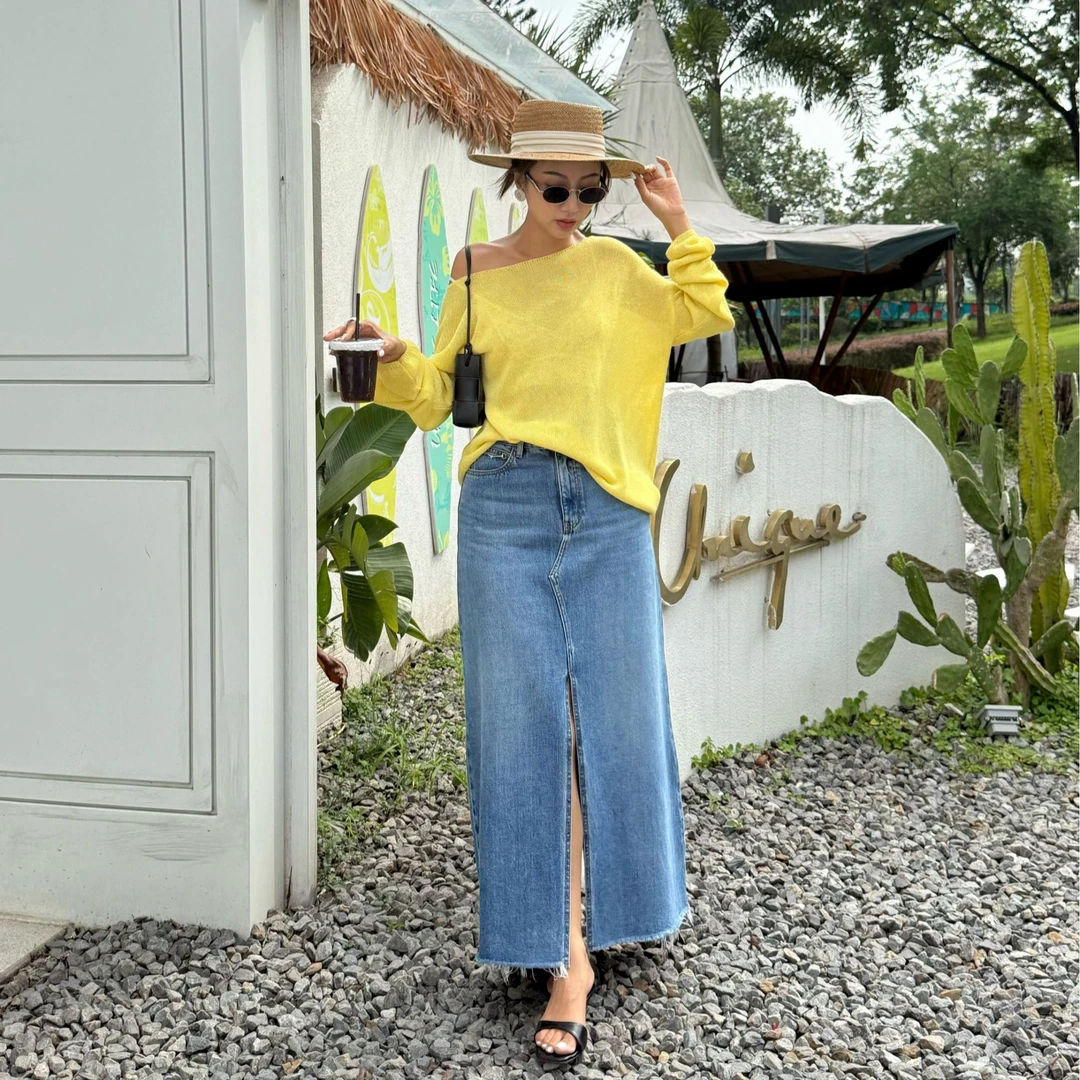 古家（罗马假日）长裙半身裙时尚秋冬气质复古开叉包臀裙 75815