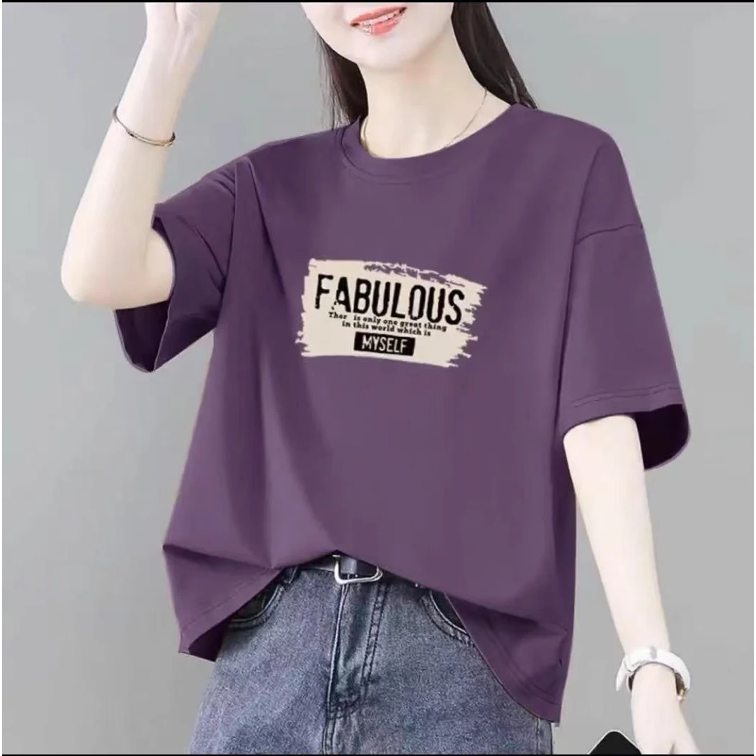 纯棉短袖t恤女宽松显瘦2025夏季新款韩版上衣休闲大码胖mm体恤衫