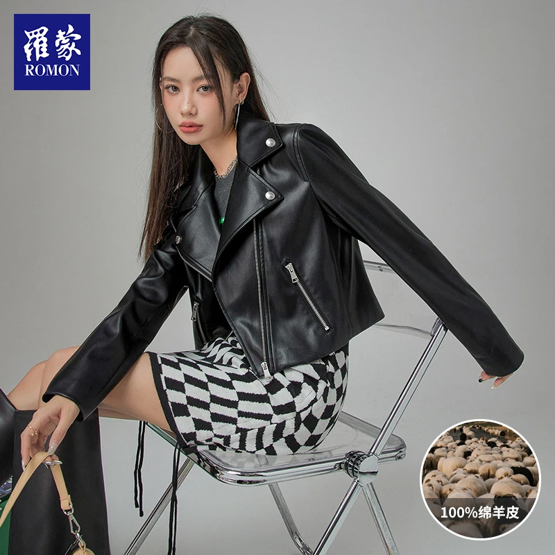 【GCTY】罗蒙女士新款机车风绵羊皮真皮皮衣PC12962