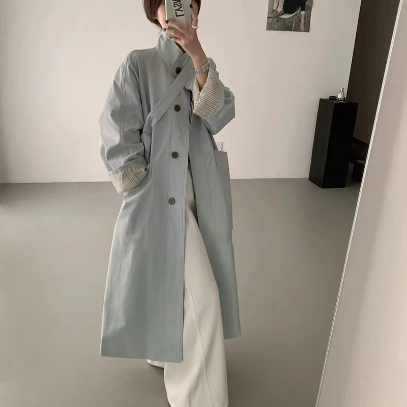 韩系赫本风高级感风衣外套女 2025秋季新款休闲中长款大衣 25251