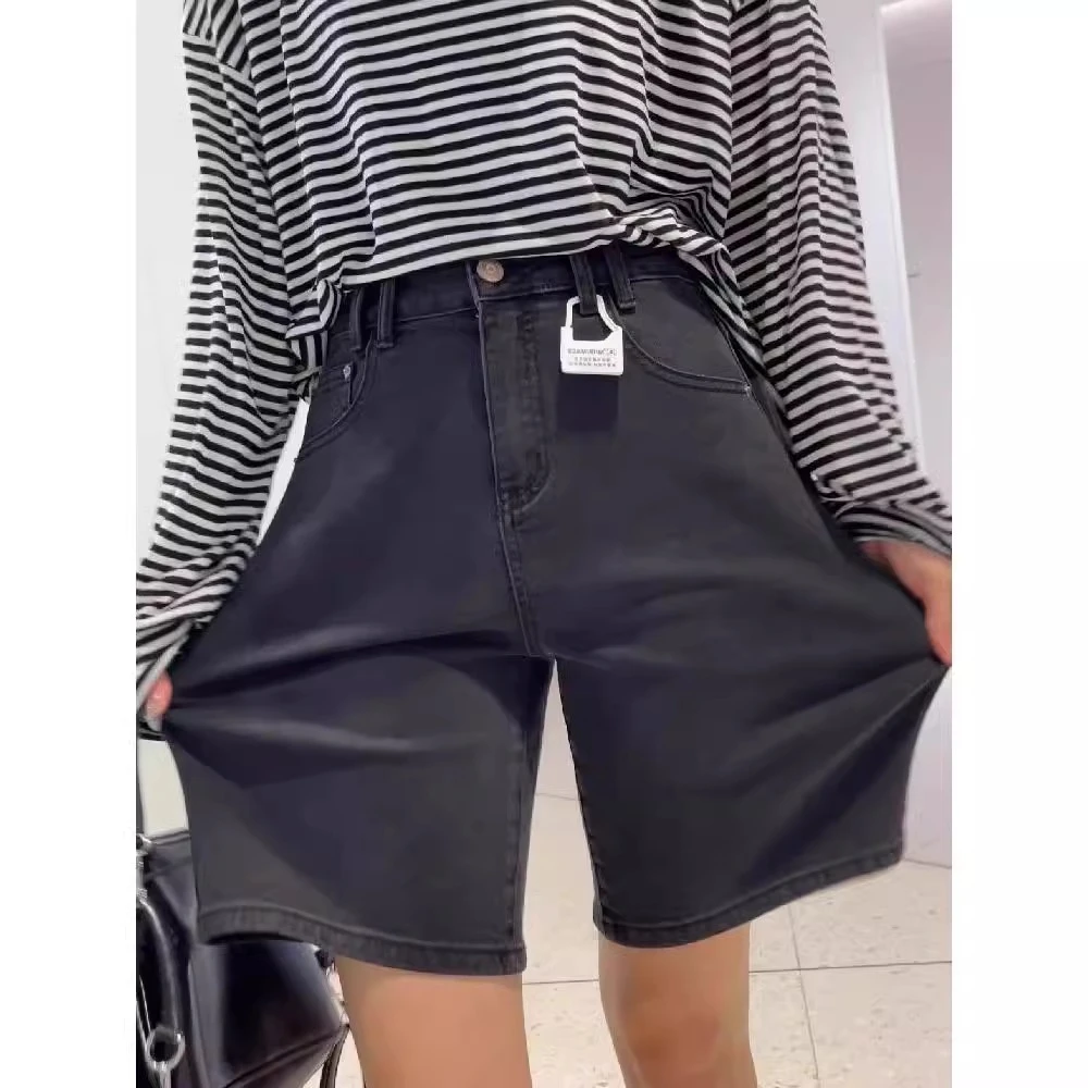 韩版时尚百搭短裤女高腰大码直筒牛仔短裤女显瘦显腿长五分裤子