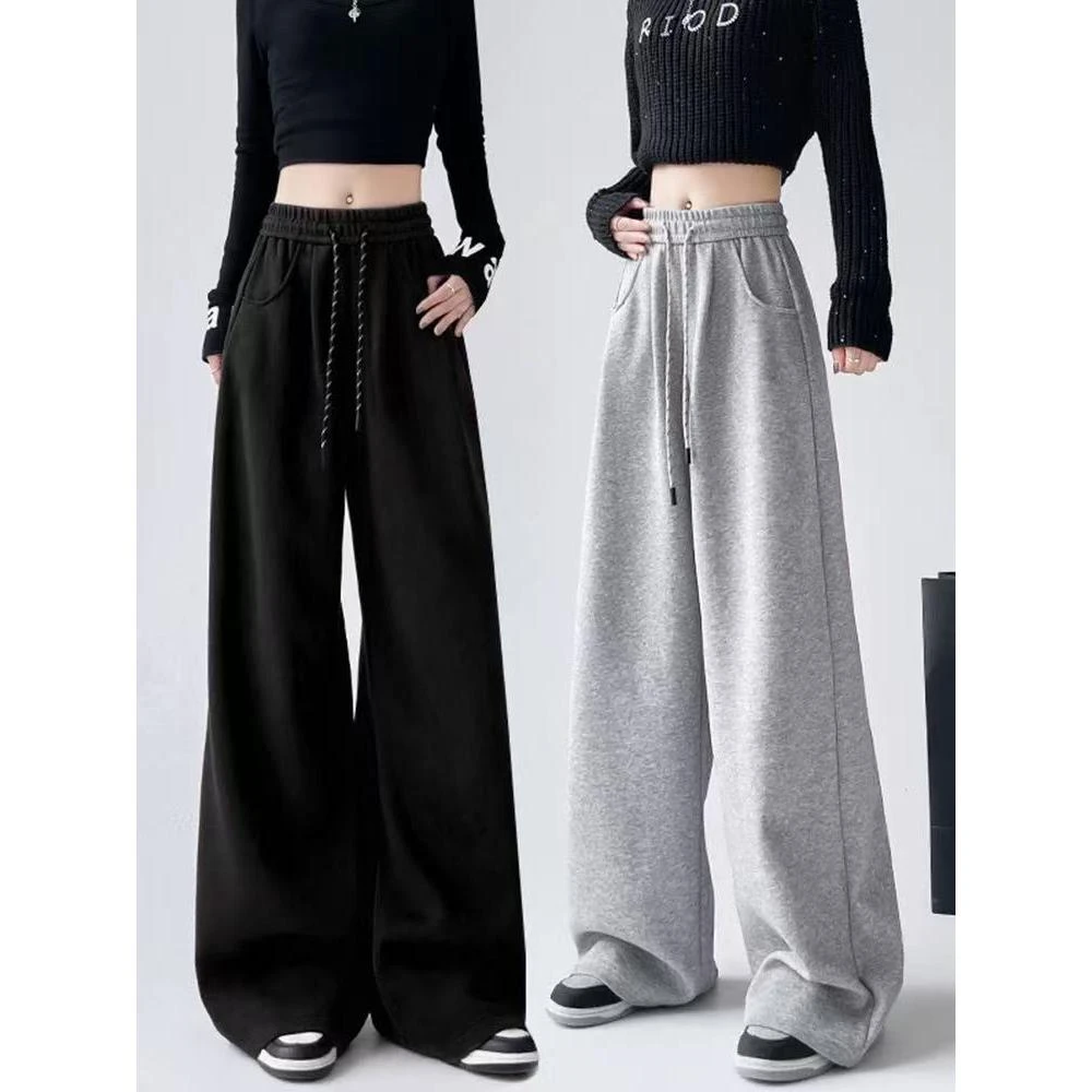 灰色运动裤女春秋2025新款直筒宽松直筒卫裤美式小个子休闲阔腿裤