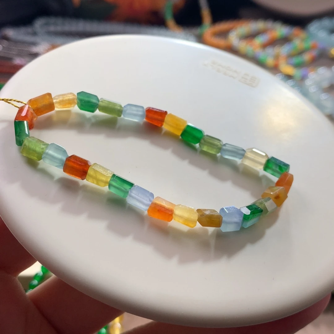 未镶嵌手链翡翠翡翠冰底浓色艳彩彩虹随行