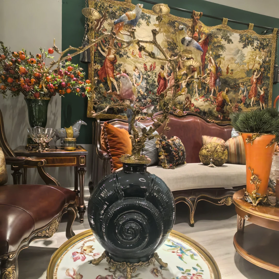 【欧美外单】2AHX0047-25-CC 圆海螺瓶配三雀双喇叭花 41X19X64