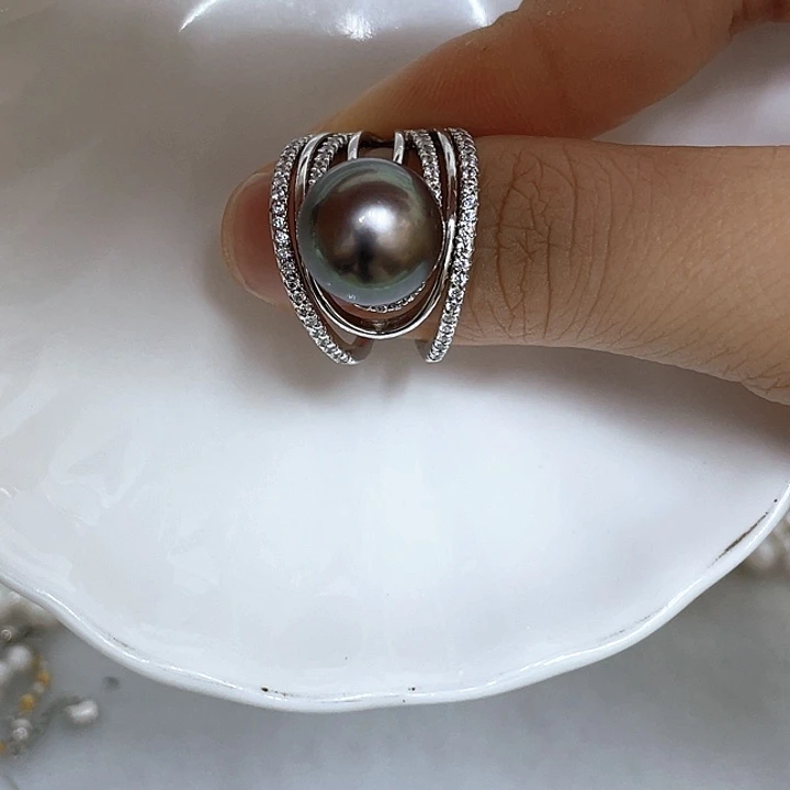 海水珍珠戒圈银S925镶嵌