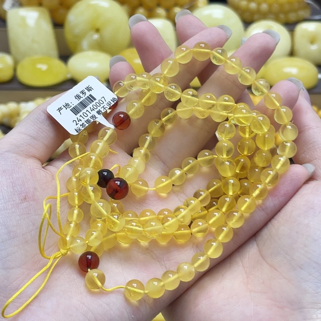 琥珀未镶嵌裸石6.5mm108链 瑕