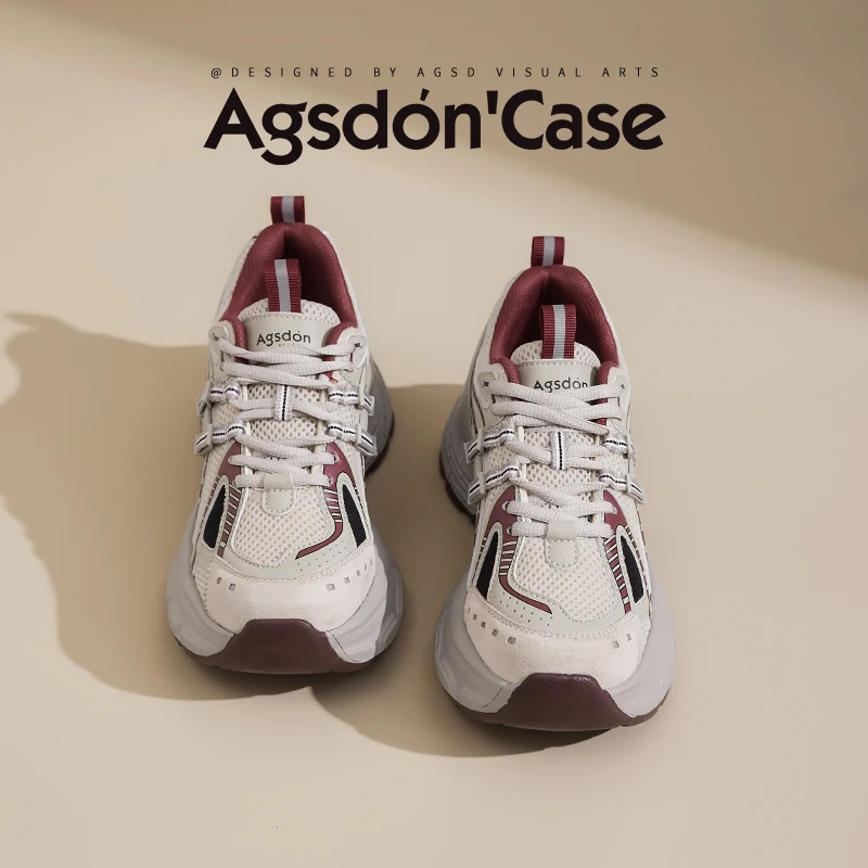 奥古狮登2026老爹鞋女春秋爆款红色增高轻便显脚小百搭运动鞋H