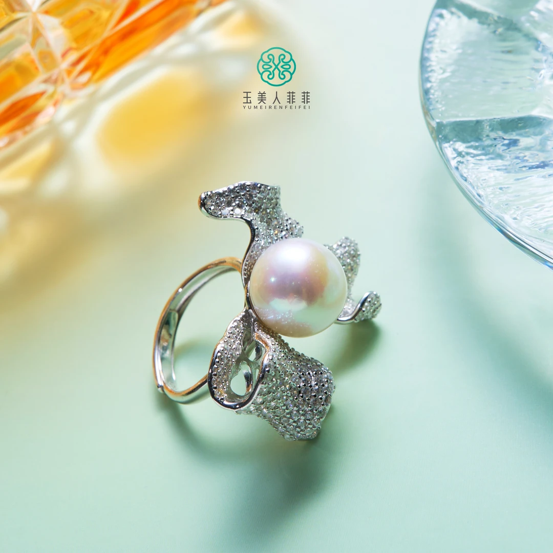 石惑珠宝~珍珠蝴蝶圆珠约11mm可调节戒指