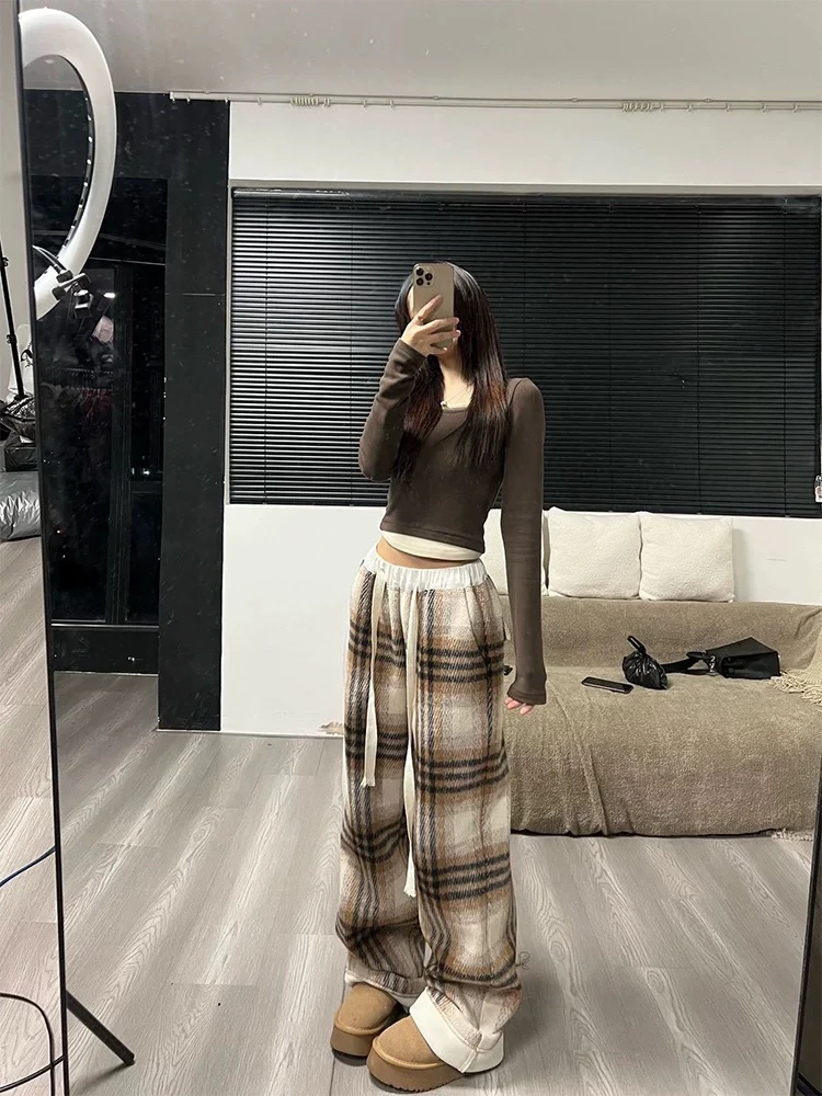 休闲裤 格子奶酪加绒