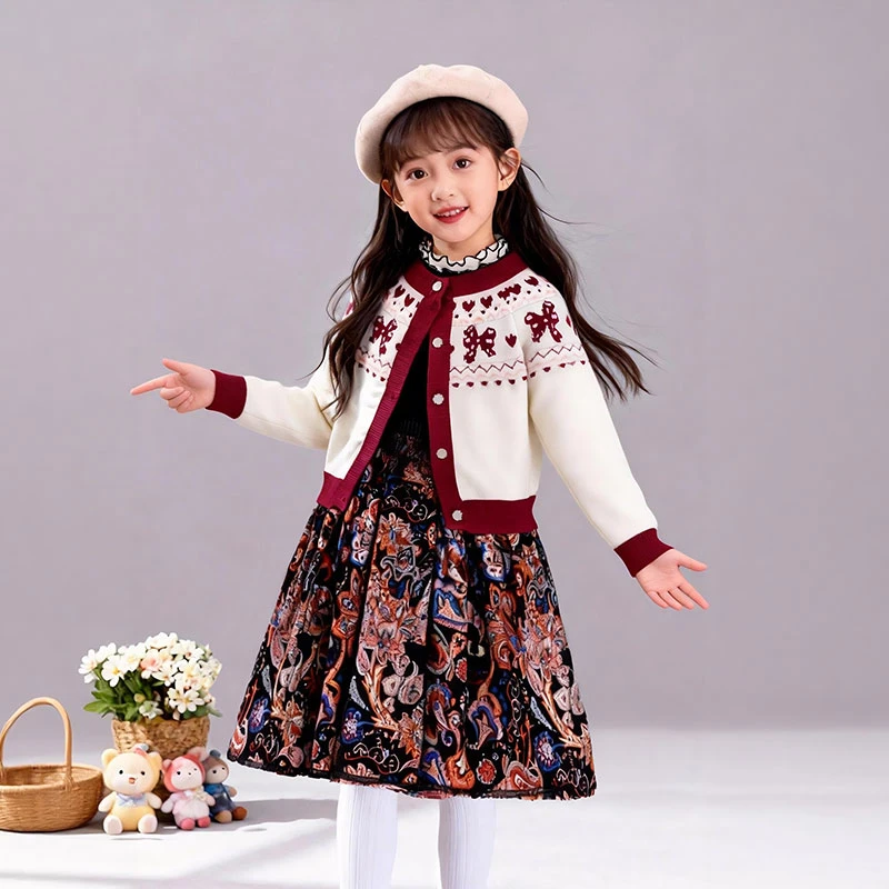 女童2025秋季新款连衣裙套装裙洋气公主风儿童小女孩春秋款长裙