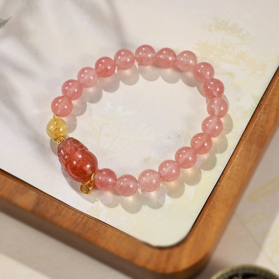 【桃花源】天然草莓晶金发晶招财桃花水晶手串