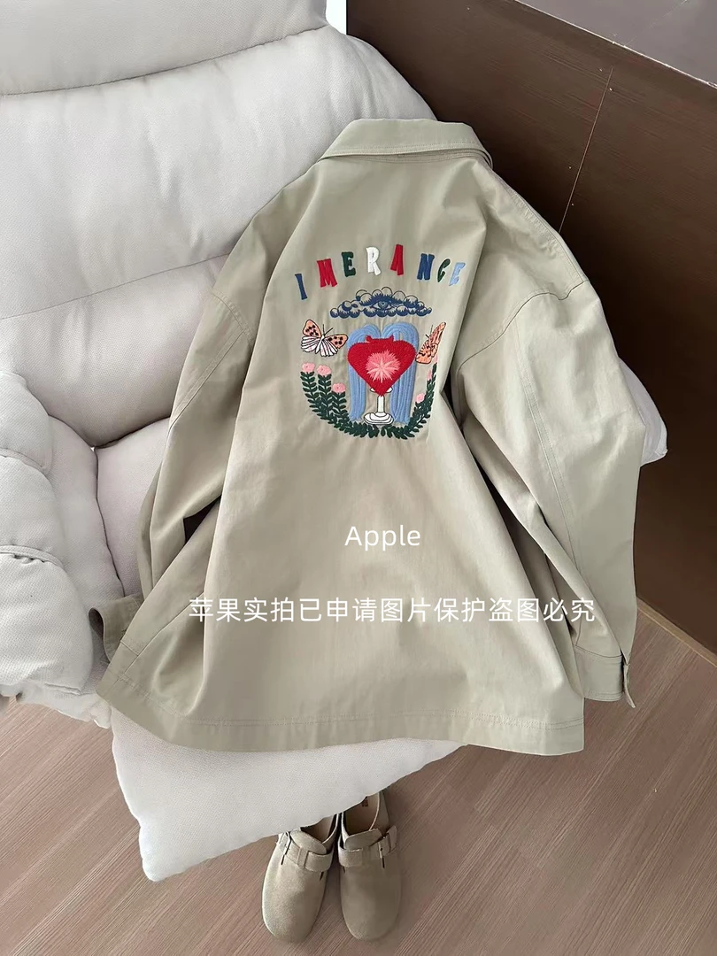 〖苹果推荐〗新款韩版立体重工刺绣风衣外套