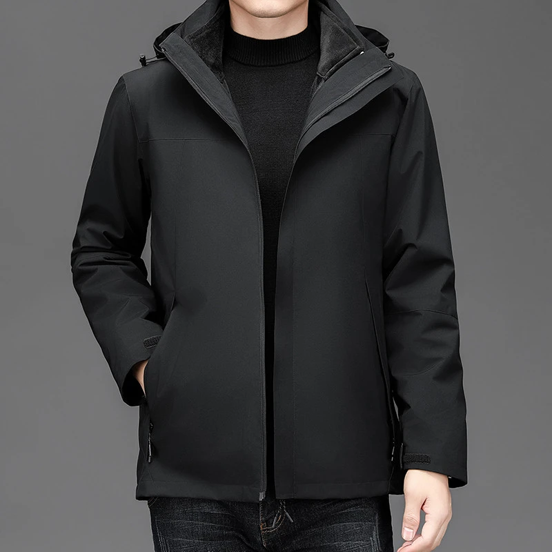 纪诗哲加绒保暖冲锋衣外套2025冬季三合一新款中年加厚连帽夹克衫