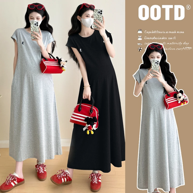 孕妇连衣裙2025新款潮妈孕期高级穿搭法式宽松纯棉长裙夏季孕妇裙