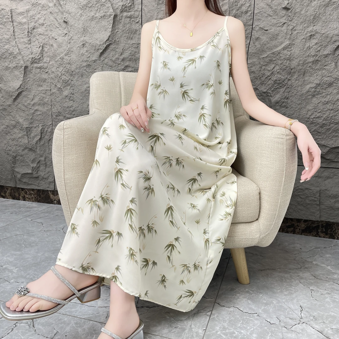 【竹韵】春季薄款碎花吊带裙女时尚宽松气质夏季法式印花连衣裙女