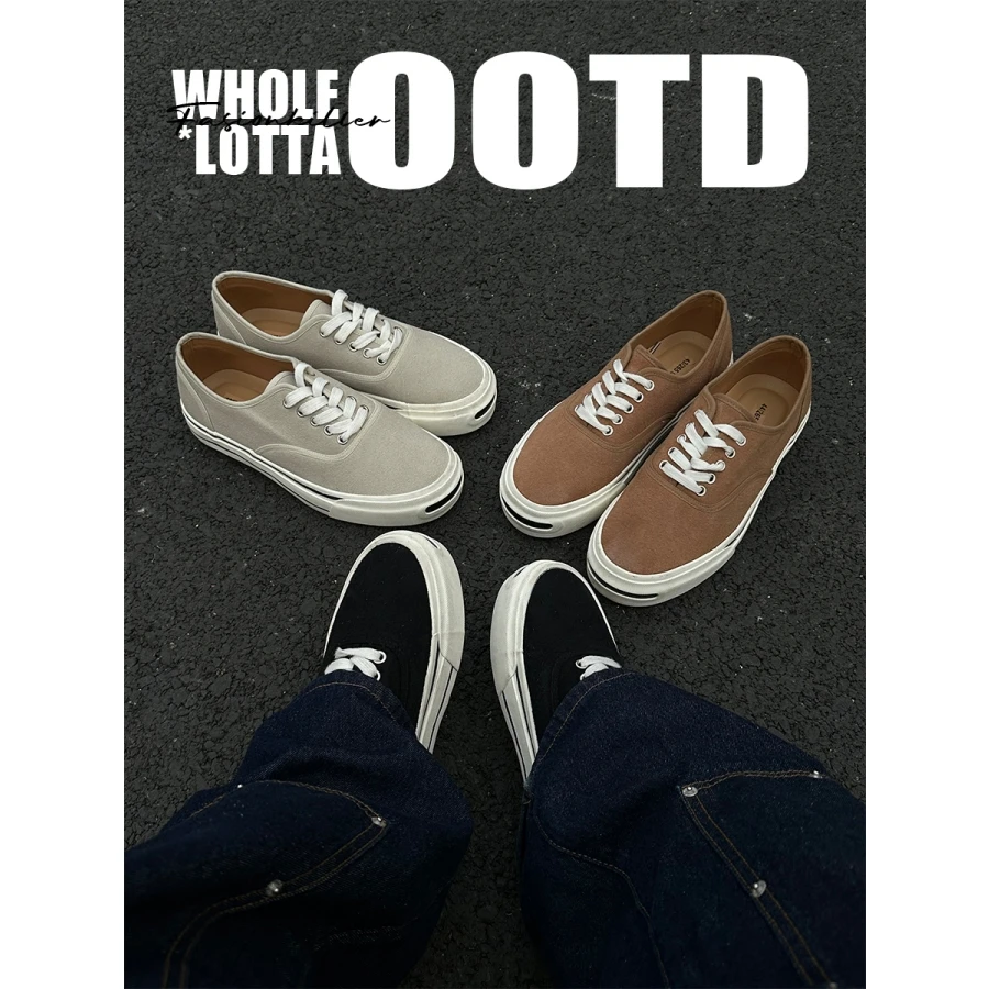 aoyo小众低帮开口笑板鞋复古水洗反绒皮百搭时尚休闲系带撞色板鞋