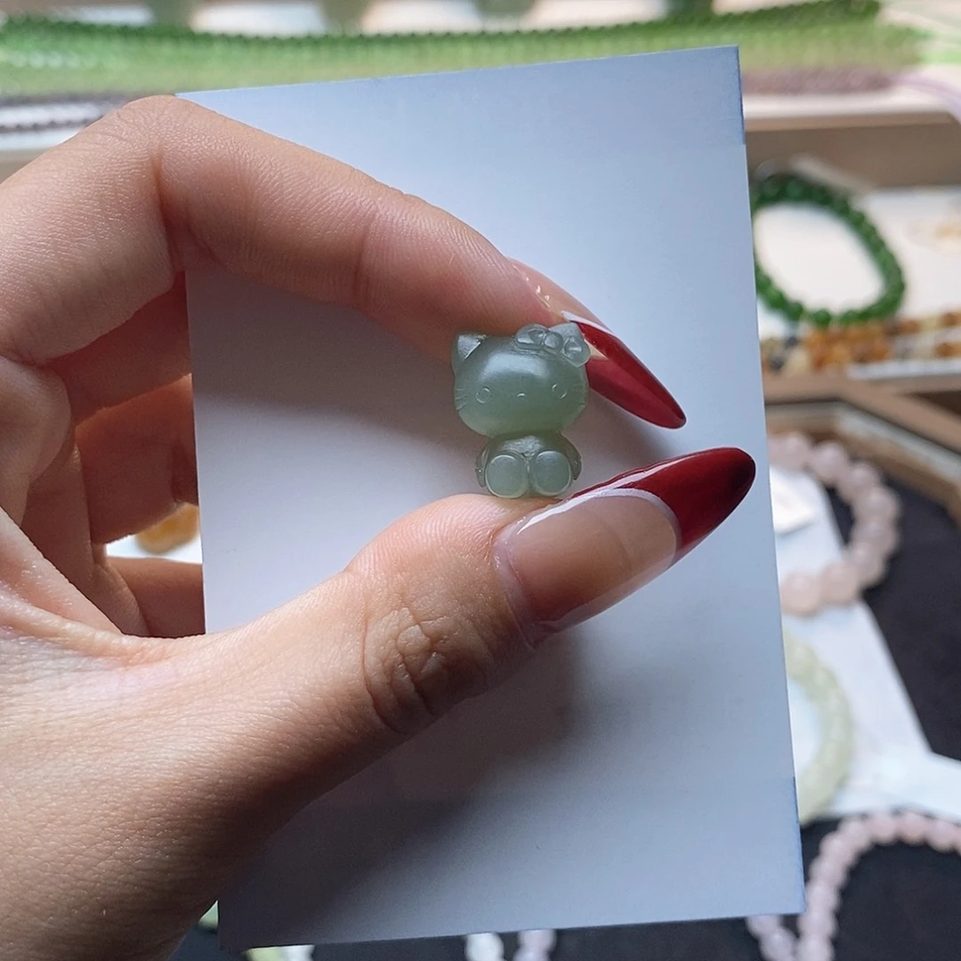 和田玉颈饰未镶嵌湖水绿kitty猫