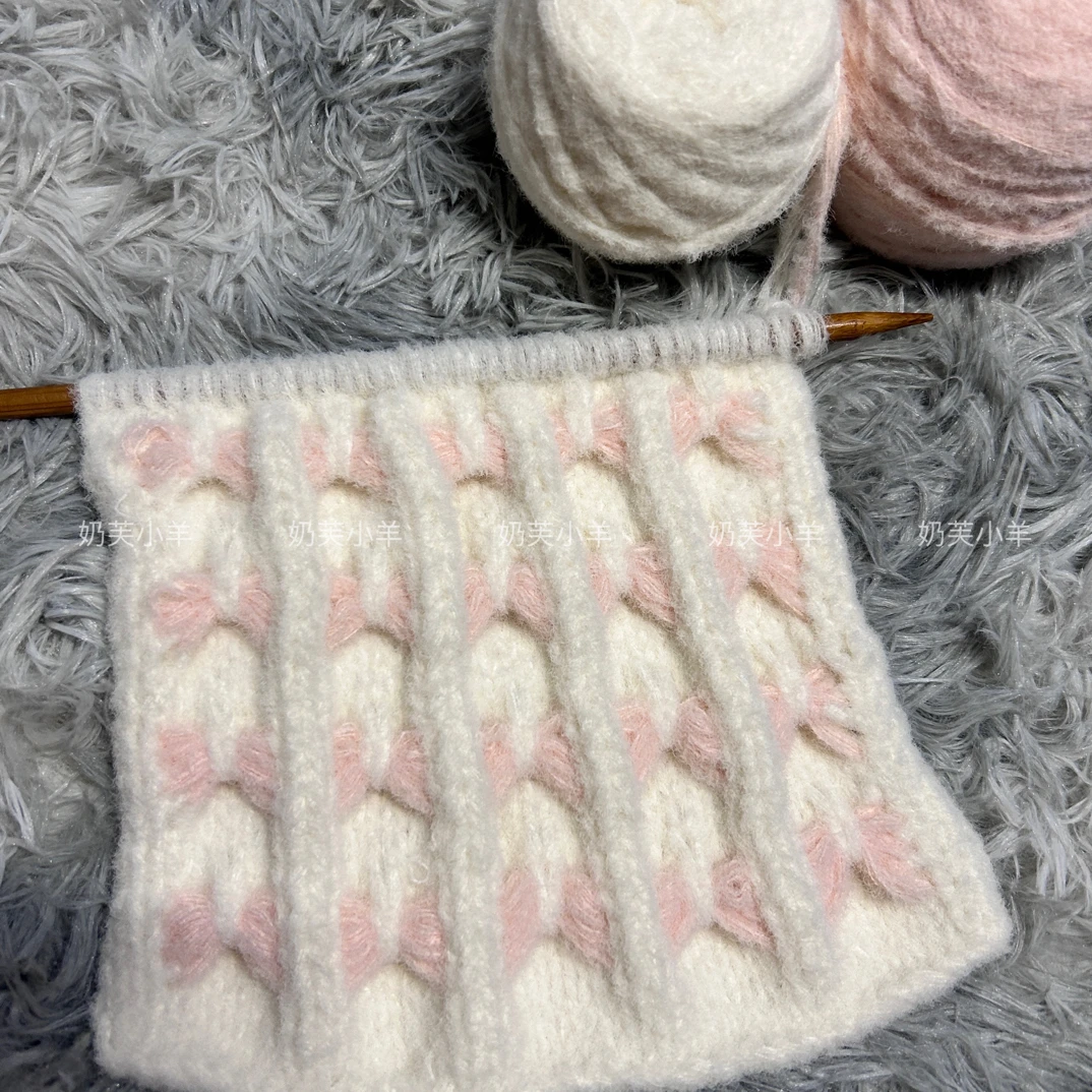 奶芙小羊自制可爱蝴蝶结云朵绵绵围巾材料包手工棒针送女友礼物