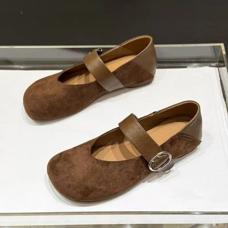 复古绒面方头玛丽珍鞋女2025秋季法式豹纹一字带两穿浅口平底单鞋