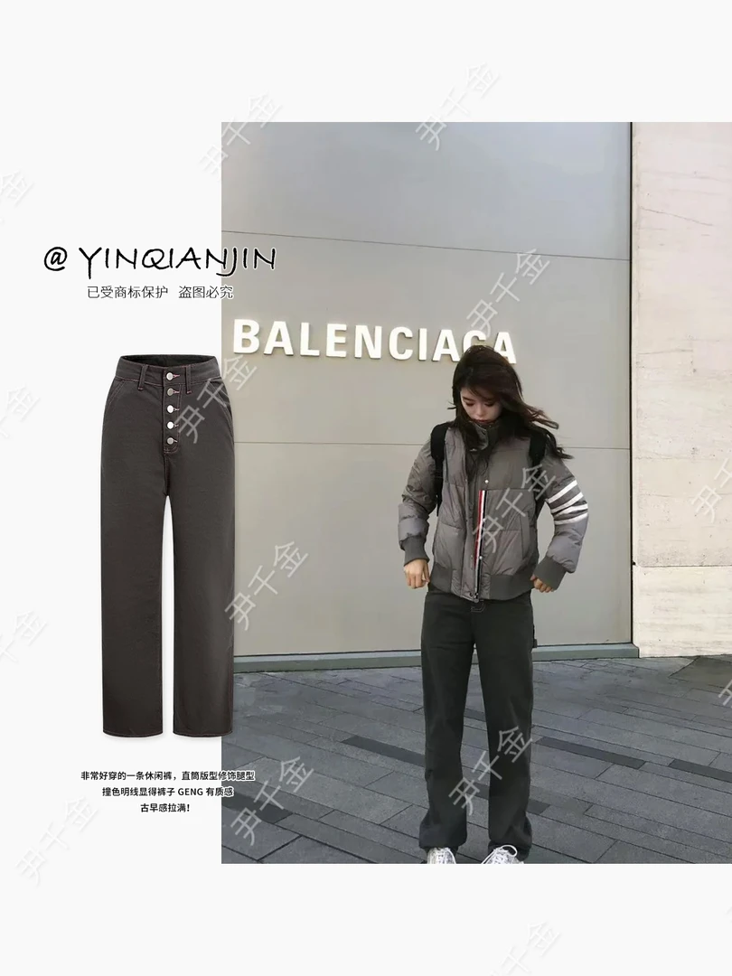 *尹千金*【中古神牛】美式复古排扣百搭显瘦中低腰牛仔裤K257523