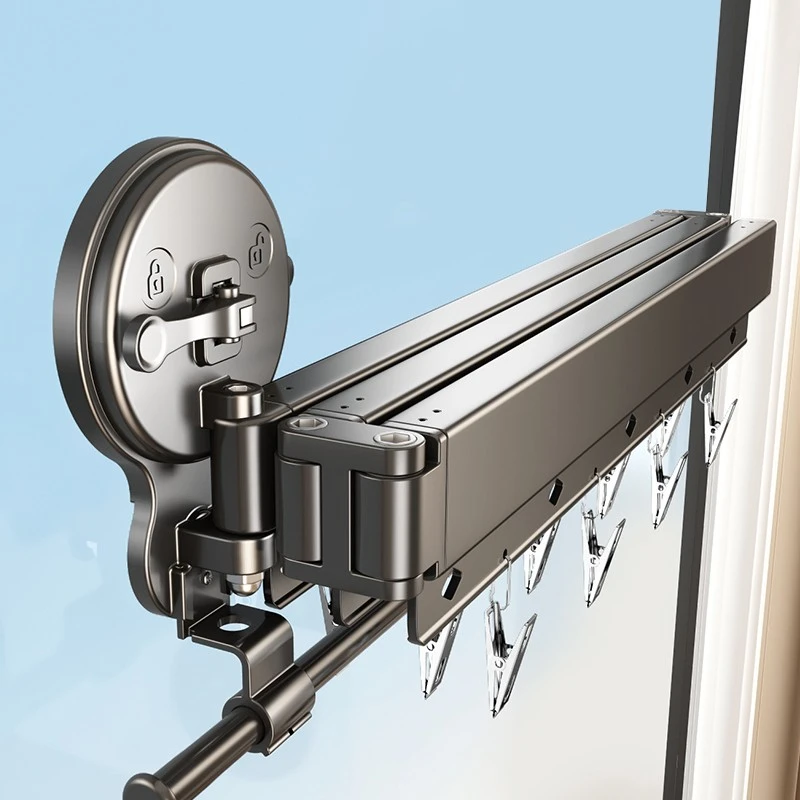 百悍折叠吸盘晾衣架阳台隐形伸缩晾衣杆室内家用免打孔晒衣神奇