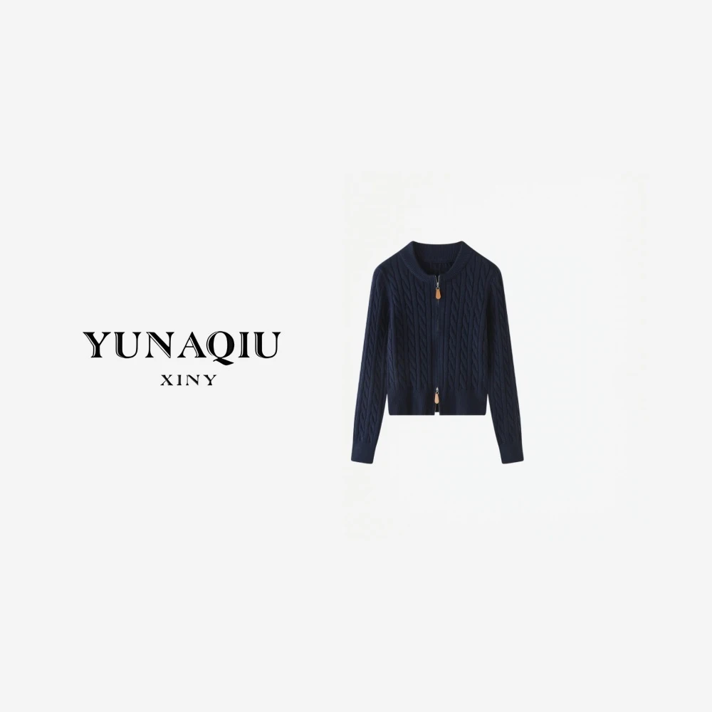 YUNAQIU休闲风百搭刺绣女装毛针织衫长袖上衣小香风-9628