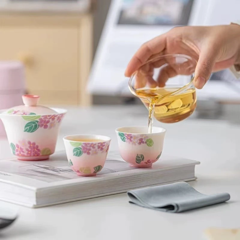（四叶草）粉色旅行茶具102喝茶器具便携陶瓷陶瓷茶具泡茶杯
