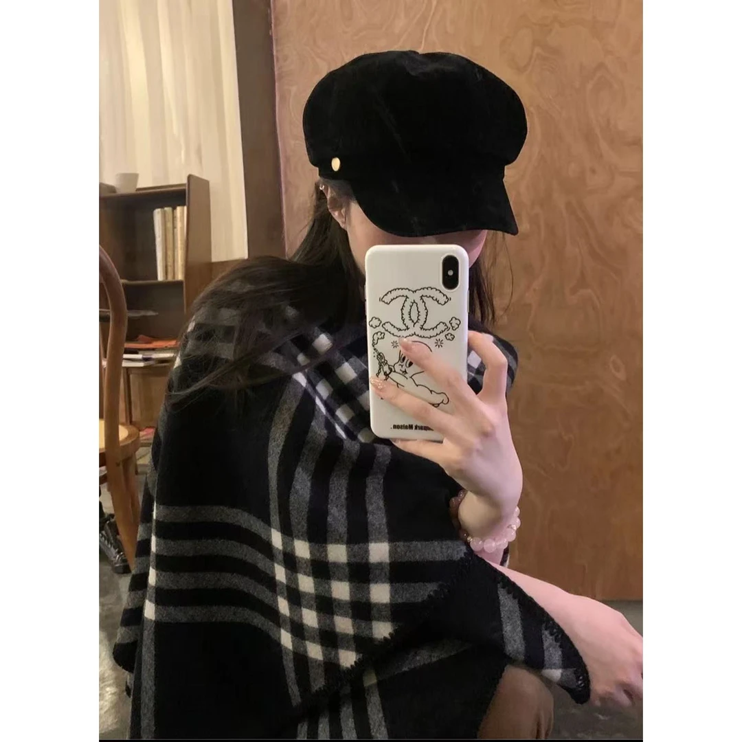 1912#冬日加分项~氛围感软糯双色格纹围巾披肩加厚保暖围脖