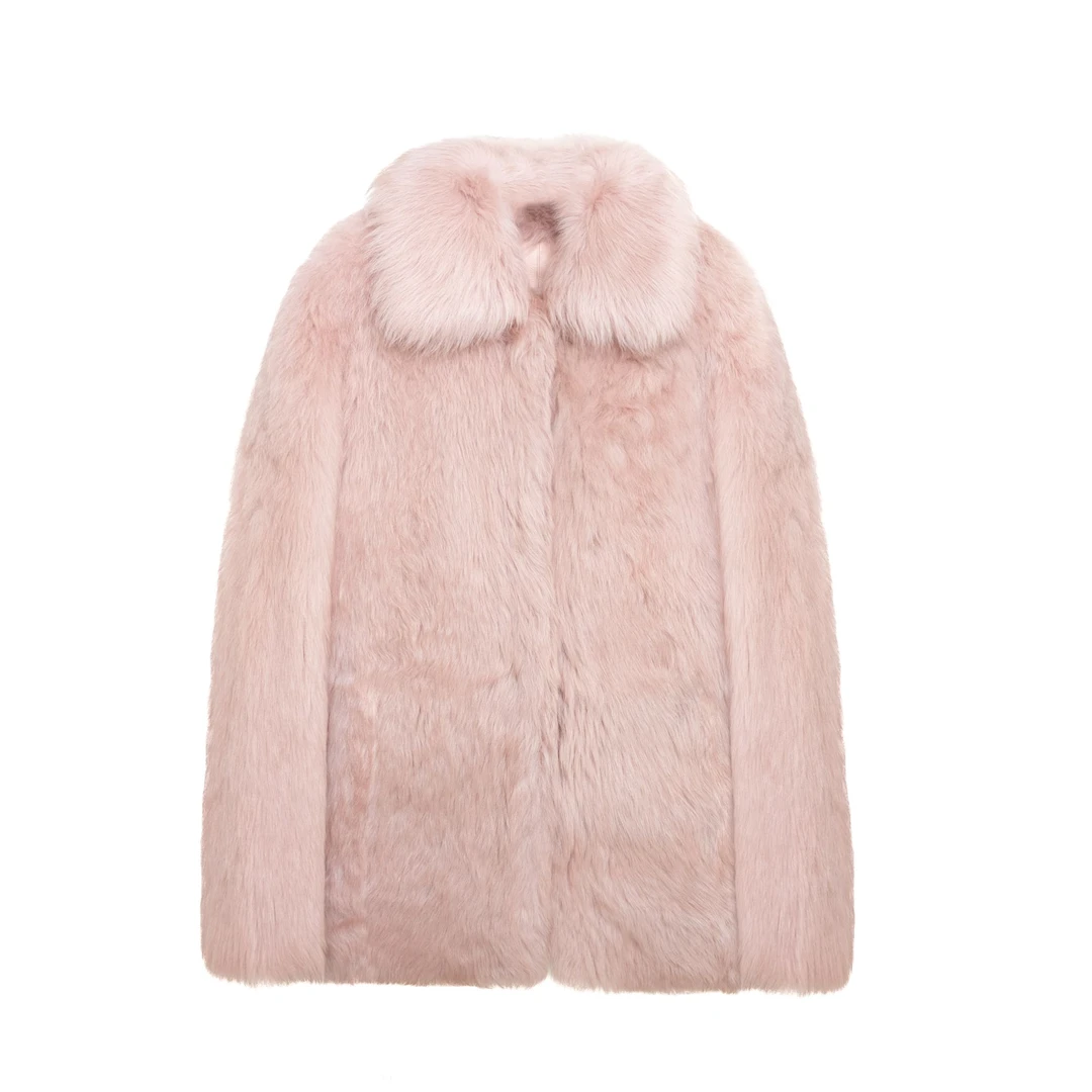 2024冬季女士高端托斯卡纳皮毛一体翻领宽松卷毛外套（JY-24A059）