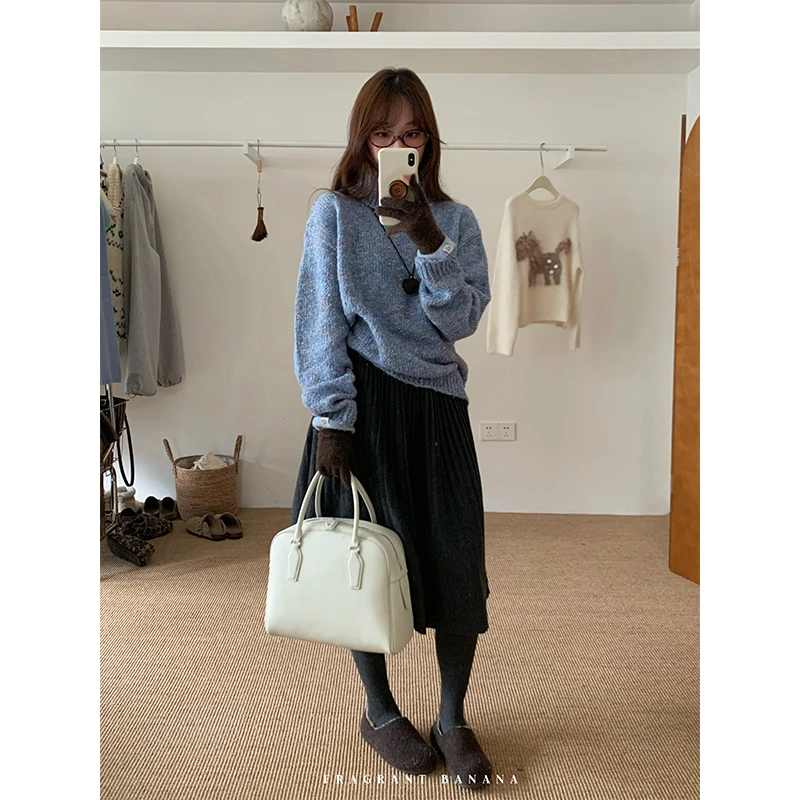 香香的蕉 韩系压褶半裙含羊毛百褶裙气质半身裙