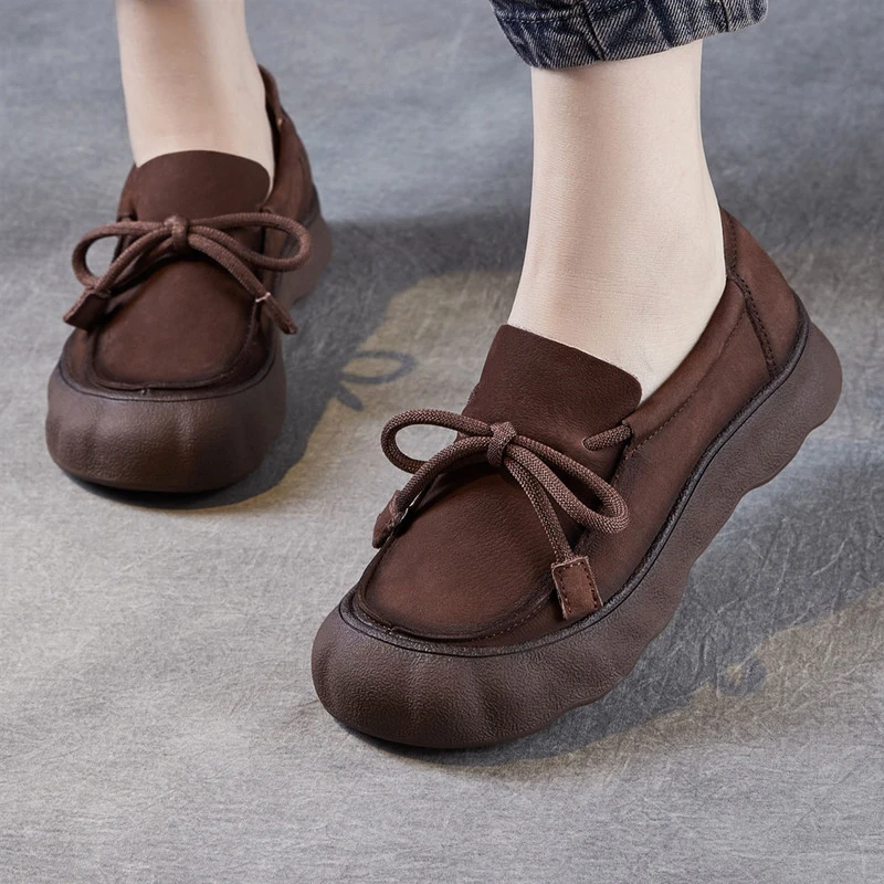 覆古真皮休闲女鞋2025新款软皮软底不累脚中年妈妈鞋秋季平底单鞋