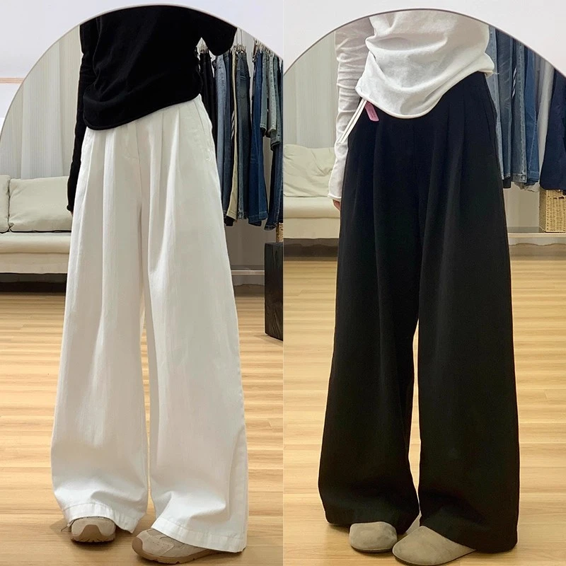棉麻西装裤女夏季薄款小个子高腰显瘦休闲裤子宽松垂感拖地阔腿裤