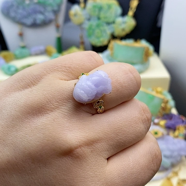 翡翠戒指银S925镶嵌貔貅戒指银镶