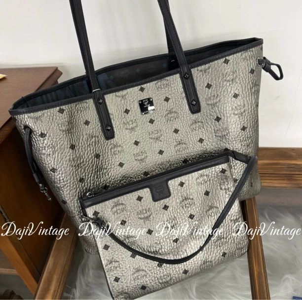 95新 MCM 大吉中古/MCM银色子母托特单肩包