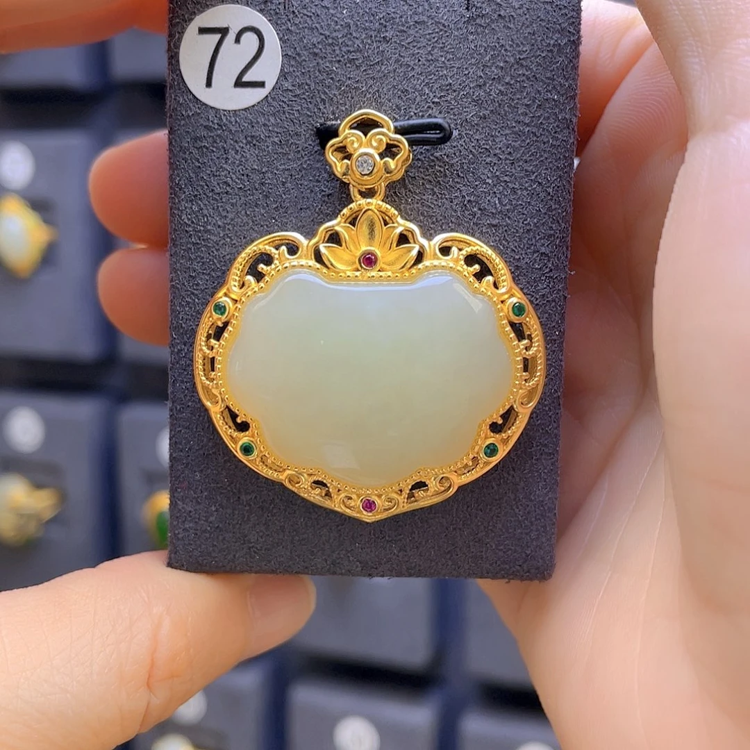 和田玉颈饰银S925镀金镶嵌