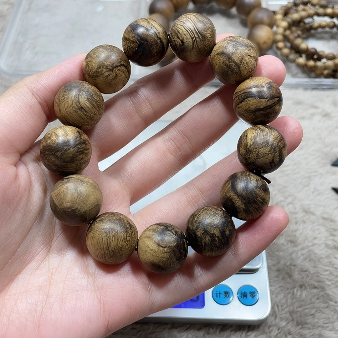 锋***沉香手串越南芽庄白棋楠虎斑