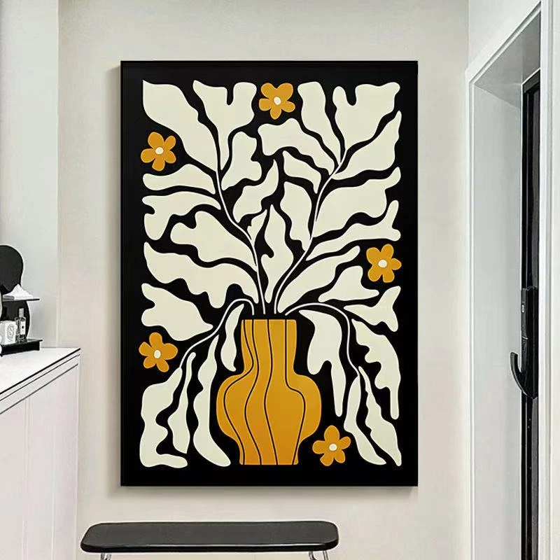 美拉德抽象花卉装饰画黑白灰风格客厅沙发背景墙挂画