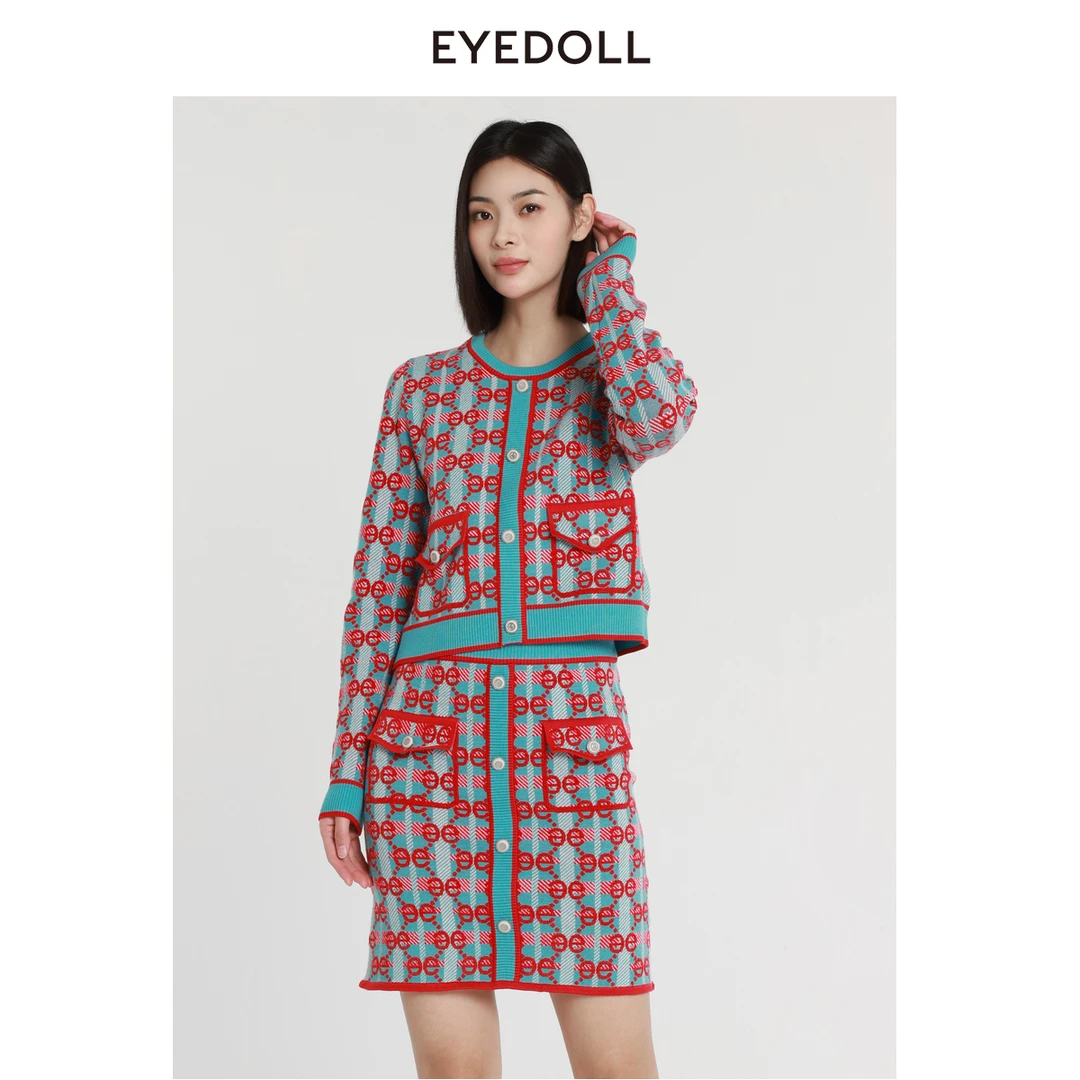 EYEDOLL23冬季新款优雅显白撞色短款针织套头衫EOD0022