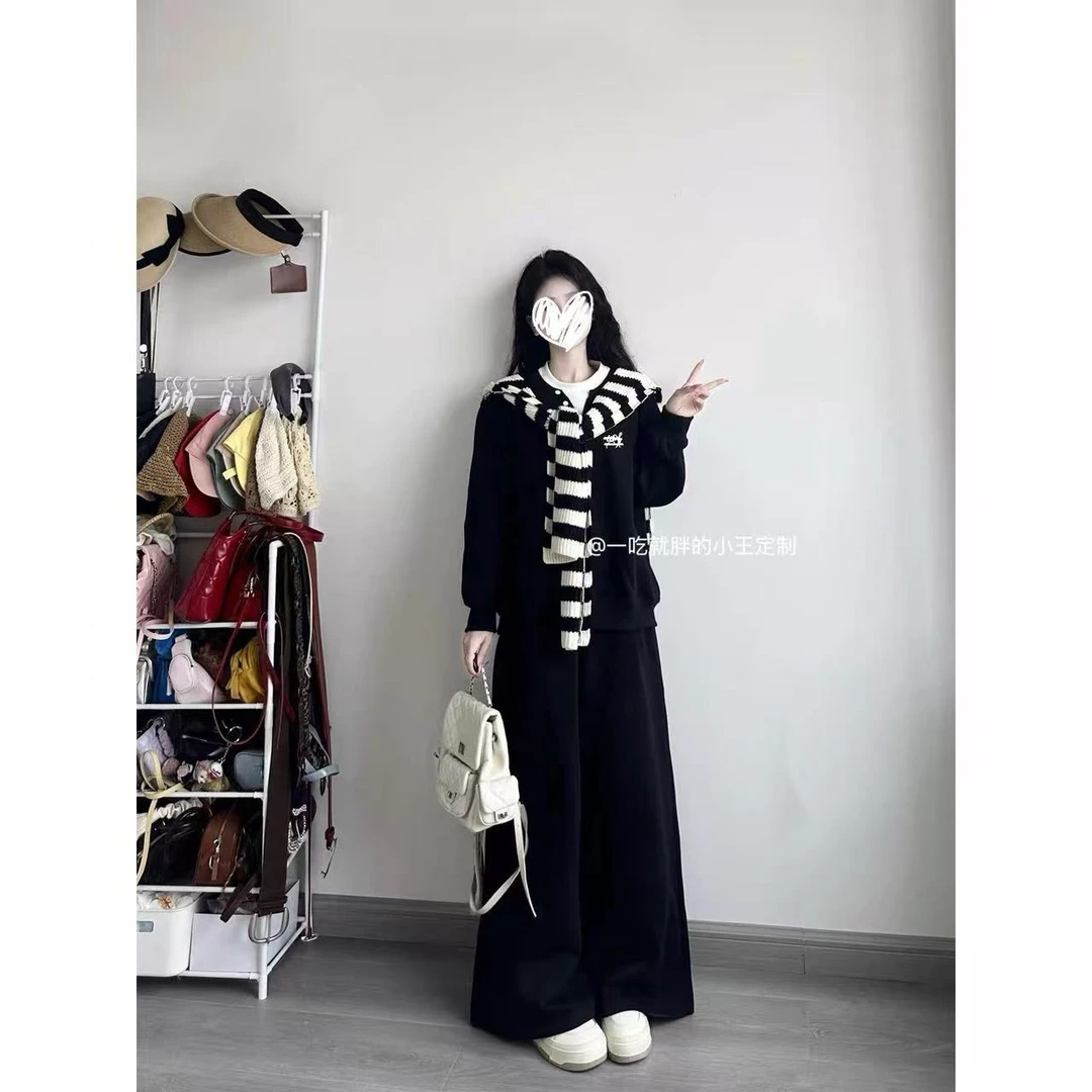【小王家】学院风休闲风慵懒风时尚套装开衫裤子针织法式秋冬